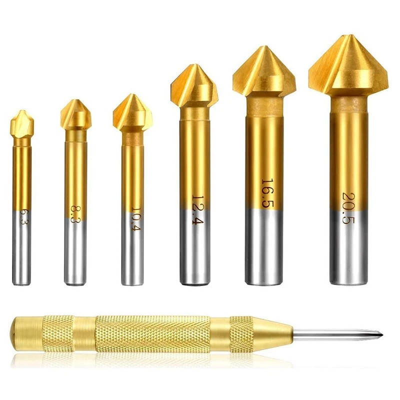 7 Piece 90° Countersink Set HSS Countersink Set, Titanium Coating, Diameter 6.3 20.5 mm