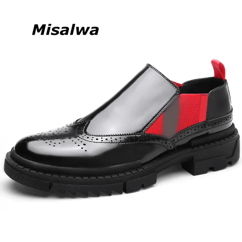 

Misalwa British Brogue Men Tide Shoes Caual Formal PU Leather Shoes Platform Slip-on Oxford Young Men Sneakers Short Work Boots