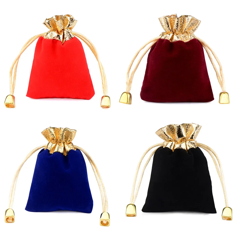 10pcs/lot Multisize Drawstring Velvet Gift Candy Bags Vintage Gold