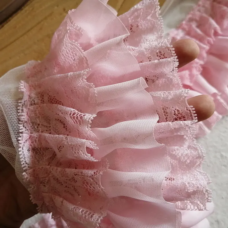 9CM Wide Three Layers Chiffon Lace Applique 3d Flowers Embroidered Fringe Ribbon Sewing Cuffs Collar Skirt Clothing Decor Lace Ribbon Lace Garment Accessories Lace Sewing Supplies