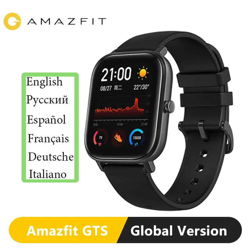 Смарт-часы Xiaomi Huami Amazfit GTS, глобальная версия, gps, умные часы, пульсометр, 5 АТМ, водонепроницаемые, для плавания, отслеживания сна - Цвет: Meteorite Black