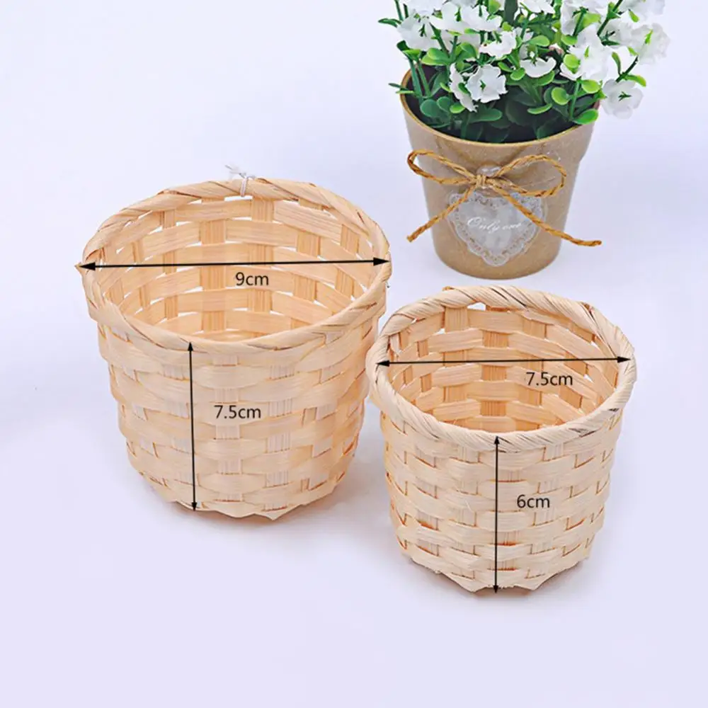 Bamboo Woven Basket Bra Sundries Organizer Rattan Plant Box Desktop Container Pen Holder Storage Organization Garden Flower Pot