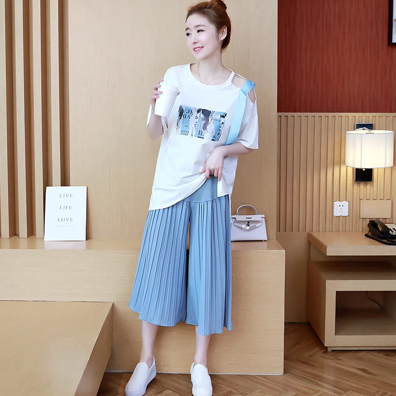 

Maternity Clothes Set Short Sleeve Loose-Fit Mid-length T-shirt + Maternity Pants Sub-Summer Two-Piece Set