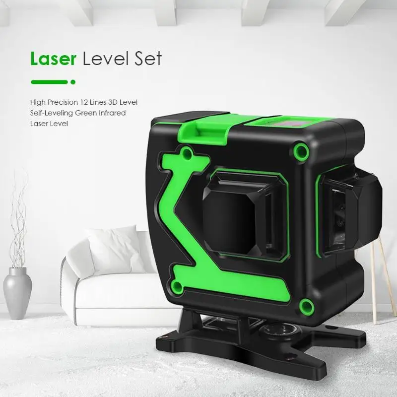 

12 Lines 3D Green Beam Horizontal/Vertical Self-leveling Laser Level Instrument with Sufficient Durability and Ruggedness