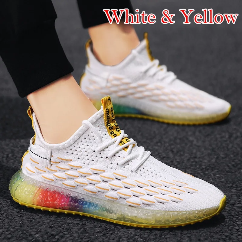 White yellow WENYUJH Torridity черные мужские вулканизированные туфли дышащие повседневные спортивные мужские кроссовки сетчатые кроссовки на плоской подошве Большие размеры 39-44 Мода - Цвет: White yellow