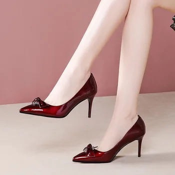 

butterfly festival in the spring of 2020 the new wine red paint and fine documentary shoes female head layer cowhide