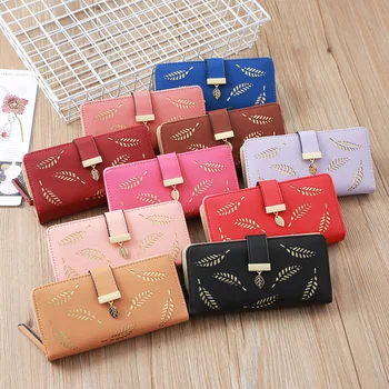 

2020 Brand Leaves Hollow Women Wallet Soft PU Leather Women's Clutch Wallet Female Designer Wallets Coin Card Purse