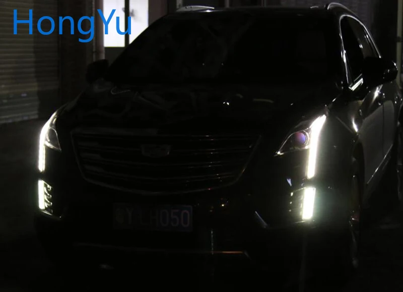 Светодиодные дневные ходовые огни для Cadillac XT5 Противотуманные фары drl с желтым поворотным сигналом