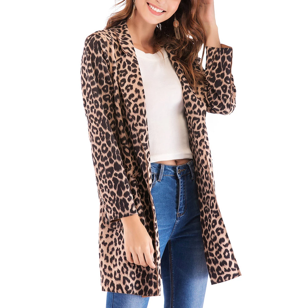 Jaycosin New Winter Coat Women Autumn Casual Long Sleeve Suede Leopard Print Coat Gray Autumn Outerwear Ladies Girls 808