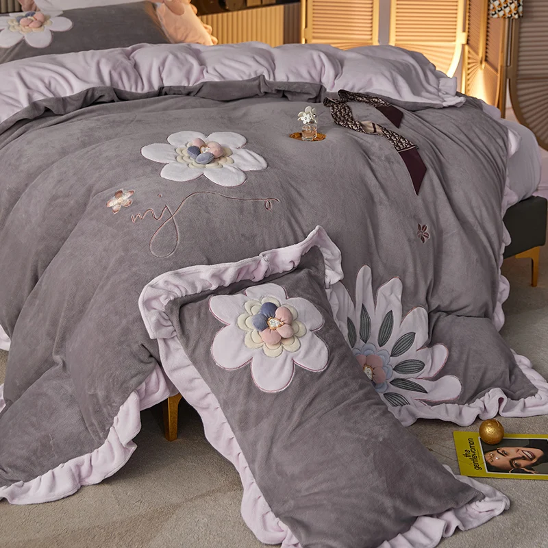 Furry Quilt Cover Bed Comforter Set Bed Linen Pillowcases Super Soft Velvet Fleece Warm Cozy Sunflower Embroidery Bedding Set 35 H85fc04e778864d85b1602a7af72214e2S