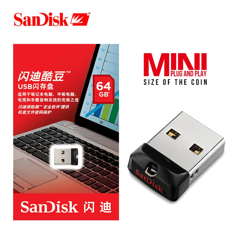 Флеш накопитель SanDisk USB 2 0 CZ33 64 ГБ 32 16 8 100% оригинал мини флеш официальная проверка