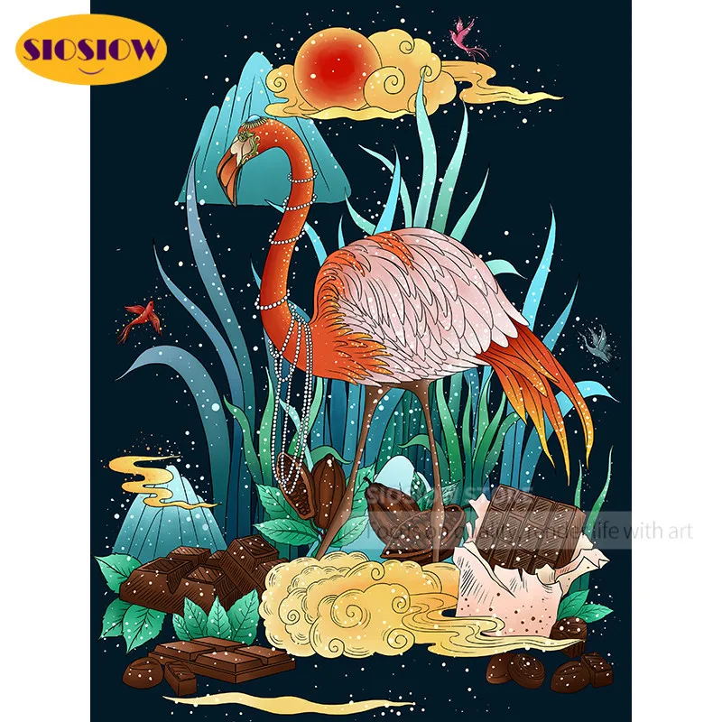 Diy 5d Diamond Painting Color Illustration Flamingo Embroidery Full Square Resin Cross Stitch Kit Modern Home Decoration | Дом и сад