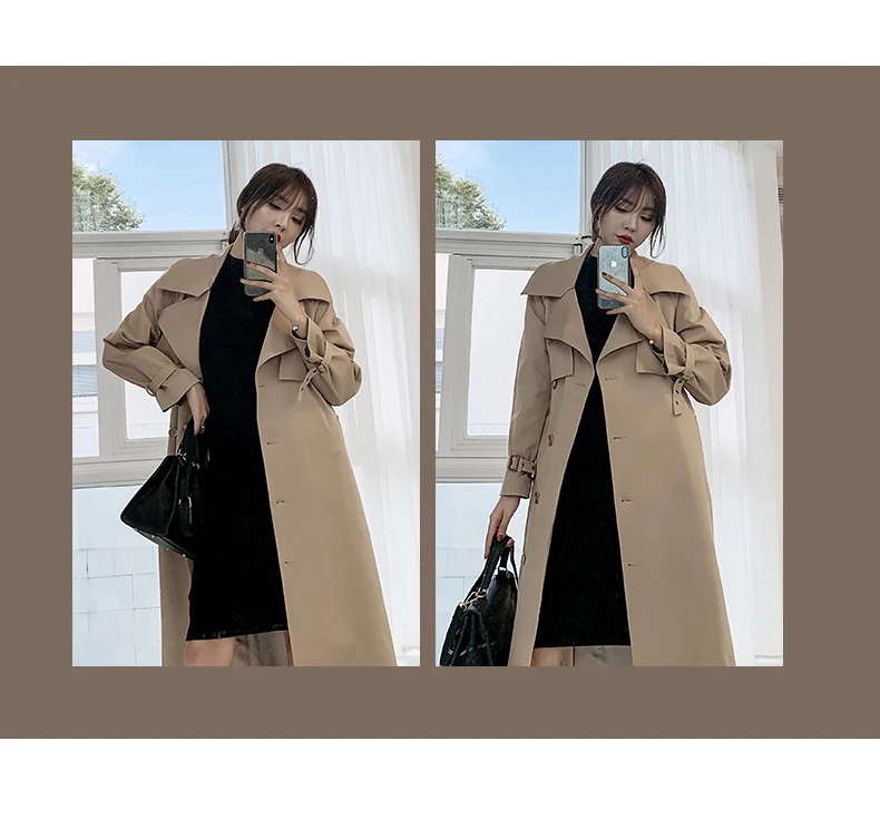 YIGELILA, высокое качество, хаки, длинное пальто, классическое, двубортное, пальто с длинным рукавом, для офиса, леди, с поясом, большие пальто 9988