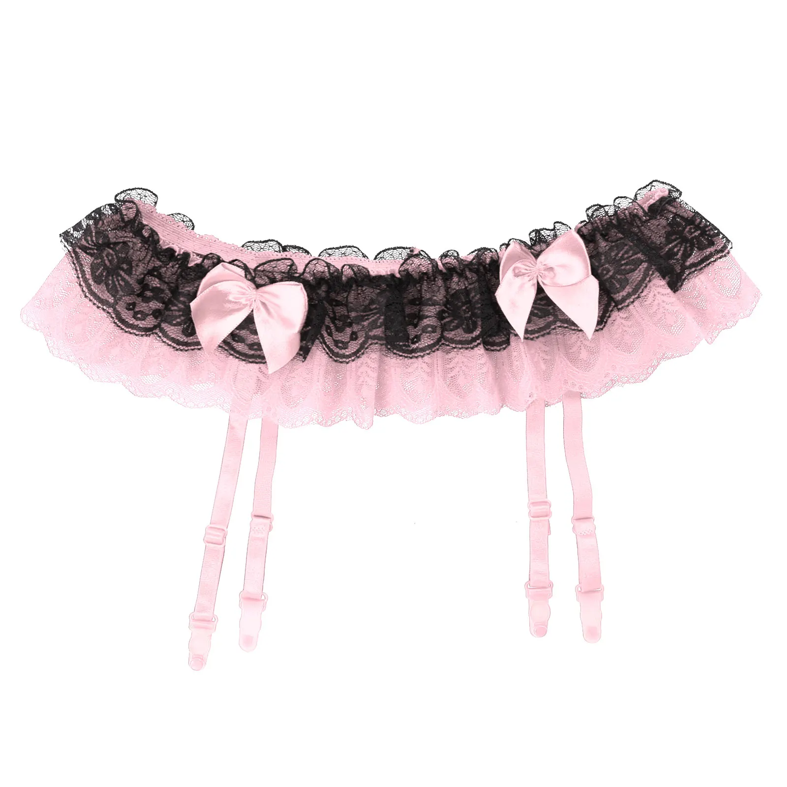 Fashion Sexy Men&rsquo;s Suspenders Double Layers Sheer Lace Sissy Nightwear