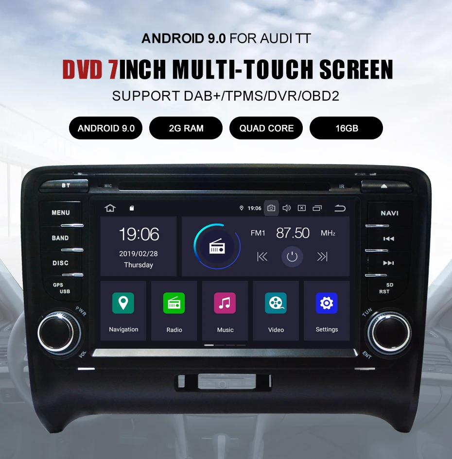 KANOR 2 Din Android 9,0 2+ 16g Автомобильный мультимедийный dvd-плеер для Audi TT Авторадио Стерео bluetooth-гарнитура gps навигация