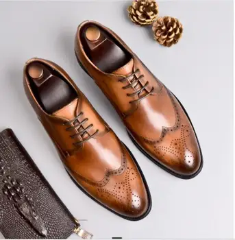 

Men Bullock carved NEW dress formal shoes fashion lace-up falt oxford for men Genuine leather party office shoes
