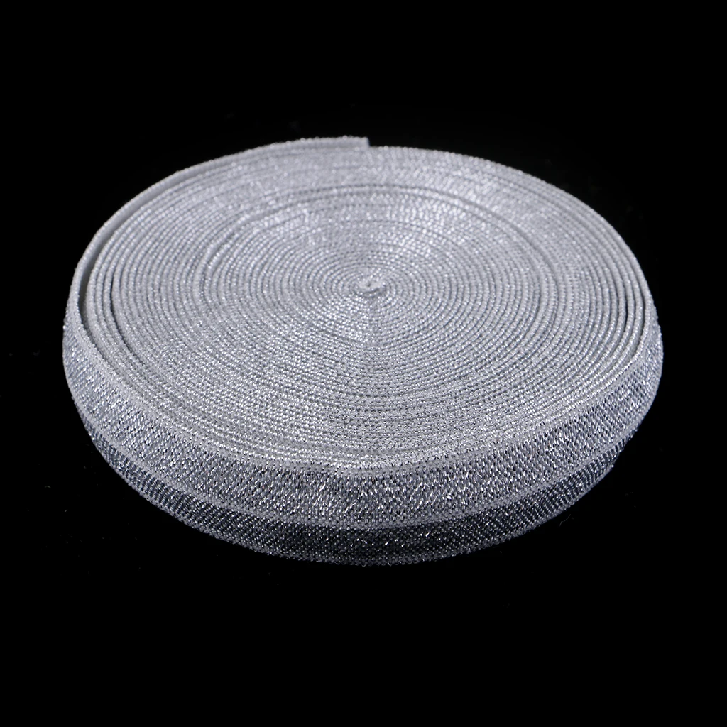 5 Yards 1.5 cm Wide, Nylon Sewing Glitter Fold Over Elastic Stretch Trim Elastic Ribbon for Headband Clothes Dress Decoration