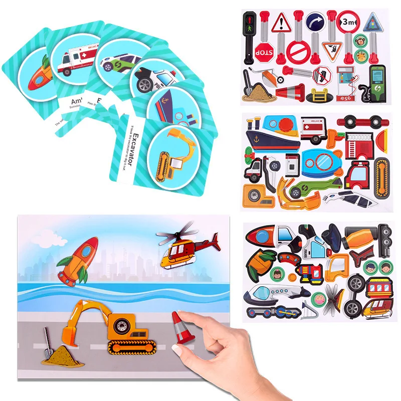 

Infants Magnetic Puzzle Magnetic Stickers Cartoon Traffic Magnet Jigsaw Puzzle Children Science Educational Game Toy