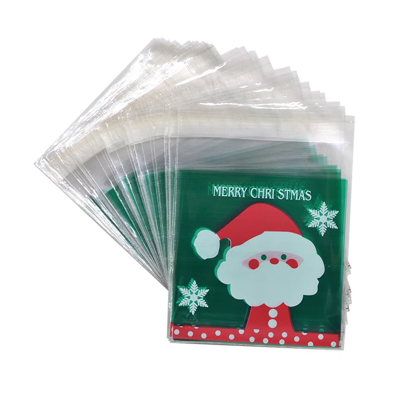 1-santa claus 50 шт 10x10 см Рождественская елка Санта Клаус Рождественский мешок для конфет самоклеящиеся пластиковые пакеты для новогодней рождественской упаковки печенья - Цвет: 1-santa claus