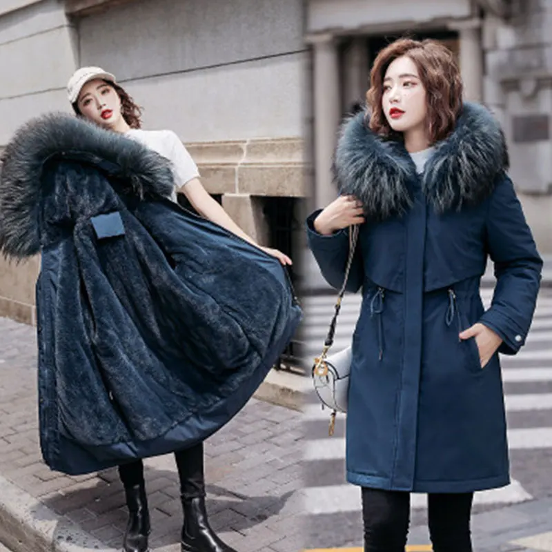 

2020 Women Winter Thick Jacket Wool Liner Parkas Warm Mid-Long Clothes Hooded Parka Fur Inside Cotton Coat Female Plus Size 6XL