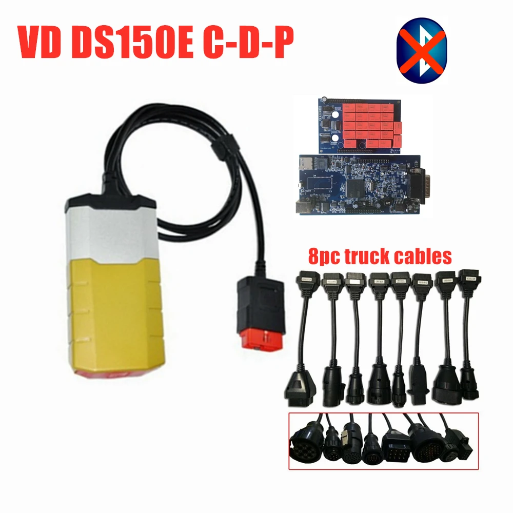 VD DS150E C-D-P для delphis,00 keygen с Bluetooth VCI obd сканер автомобильный грузовик obd2 диагностический инструмент+ 8 кабелей для грузовиков - Цвет: without bluetooth
