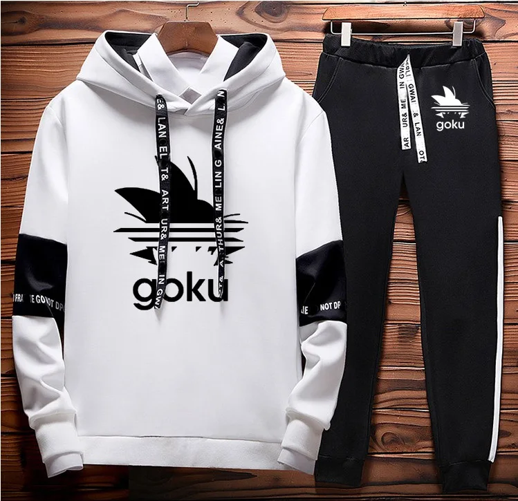 Аниме Драконий жемчуг Z Goku толстовки для мужчин повседневная толстовка хип-хоп Harajuku модная уличная мужская толстовка с капюшоном брюки костюм 2 шт. спортивная одежда - Color: White