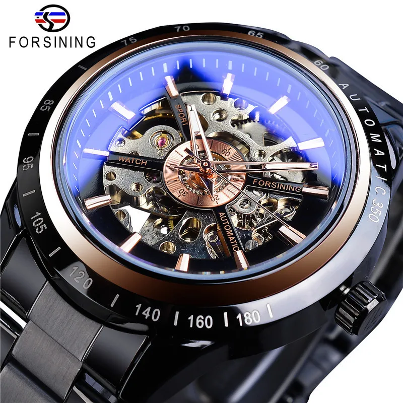

New Style forsining Europe And America Style Men Fashion Casual Waterproof Blue Glass Automatic Machine Watch