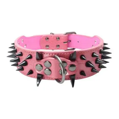 Spiked Studded Rivet PU Leather Dog Anti-Bite Collar Adjustable Pet Collars Puppy Neck Strap - Цвет: MR