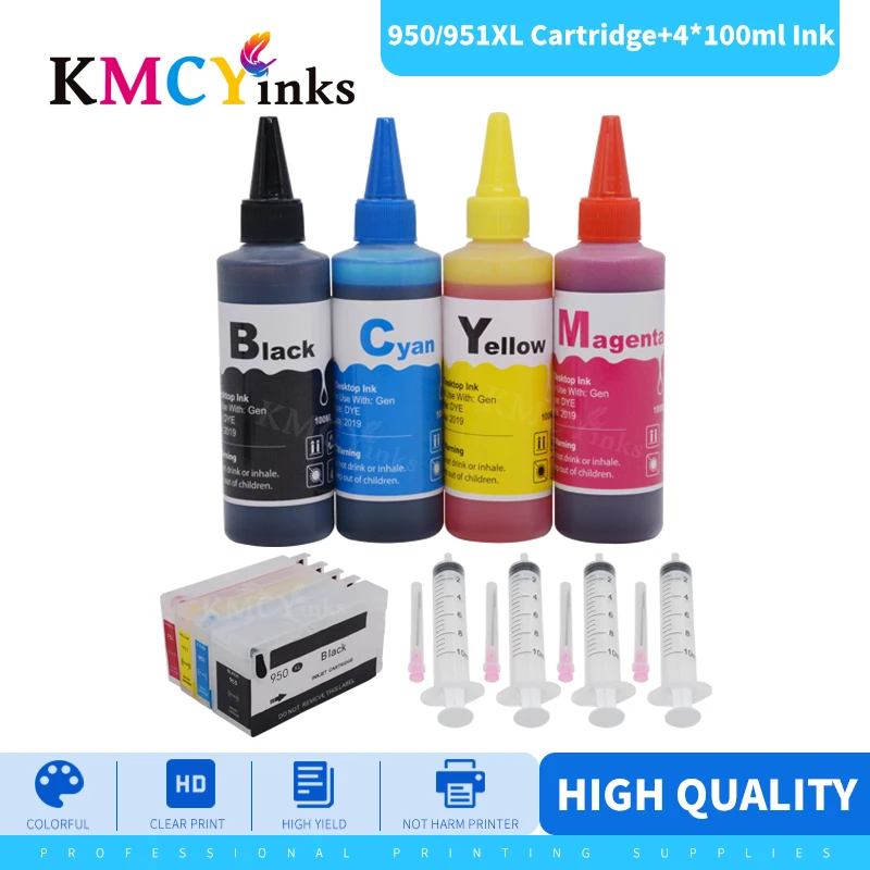 Картридж для принтера KMCYinks + чернила бутылки 400 мл 950 951 XL принтеров HP 950XL Officejet Pro 251dw