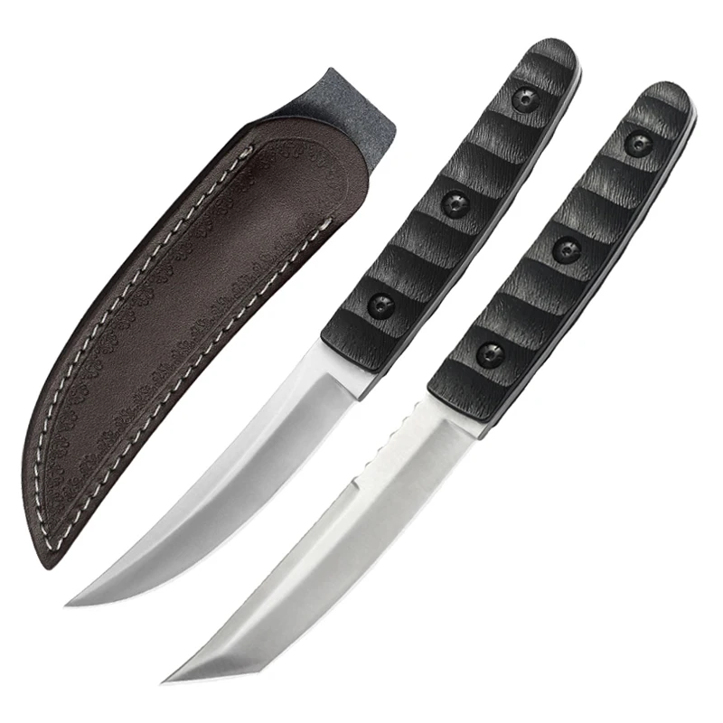 Mengoing Outdoor Survival Straight Knife TANTO Self-defense Hunting Knives Tool with Leather Sheath | Инструменты