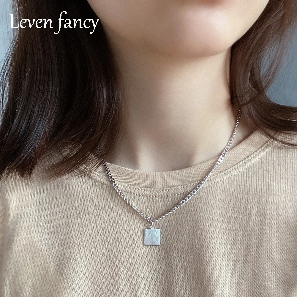 925 Sterling Silver Square Pendant Curb 