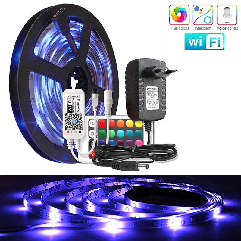 

WiFi RGB LED Strip 5m 10m 15m Waterproof SMD 5050 2835 DC12V Diode Tape rgb Flexible Neon Light With WiFi Contoller+Adapter Plug