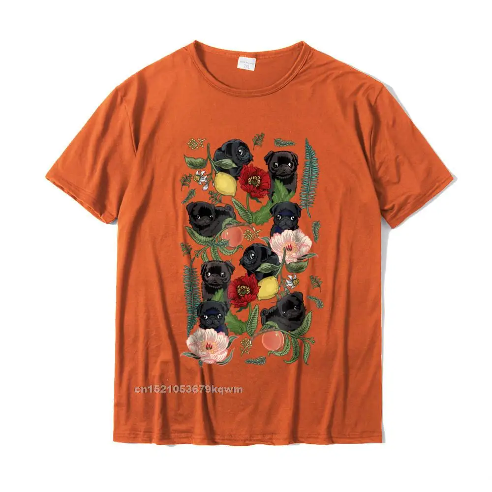 Crew Neck Casual 100% Cotton Mens Tshirts Casual Short Sleeve Tops Shirt Hot Sale Casual Tee Shirt Drop Shipping Botanical and Black Pug T- shirt by Huebucket__3658 orange