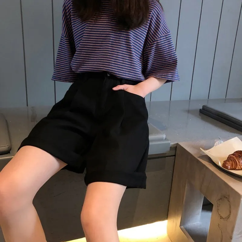 2019 Модные женские свободные короткие однотонные повседневные короткие корейские шаровары с карманами