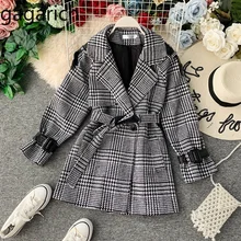 Gagarich пальто для женщин отложной Воротник Сращивание асимметрия решетки кнопки Тонкий утолщаются осень зима женские джиакеты