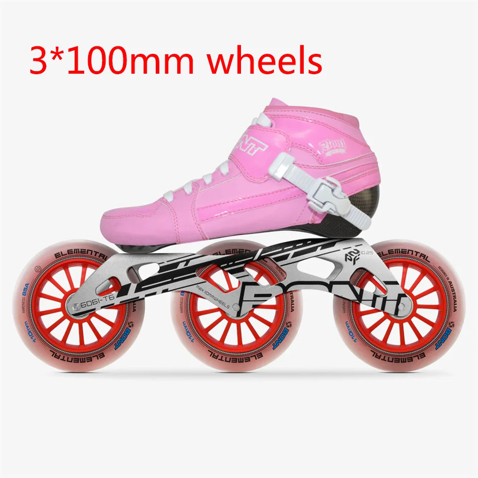 pink 3-100mm Оригинальные Bont преследование 3*90/100/110 мм профессиональные скоростные роликовые коньки Heatmoldable углеродного волокна Гонки Patines дети Для мужчин для взрослых - Цвет: pink 3-100mm