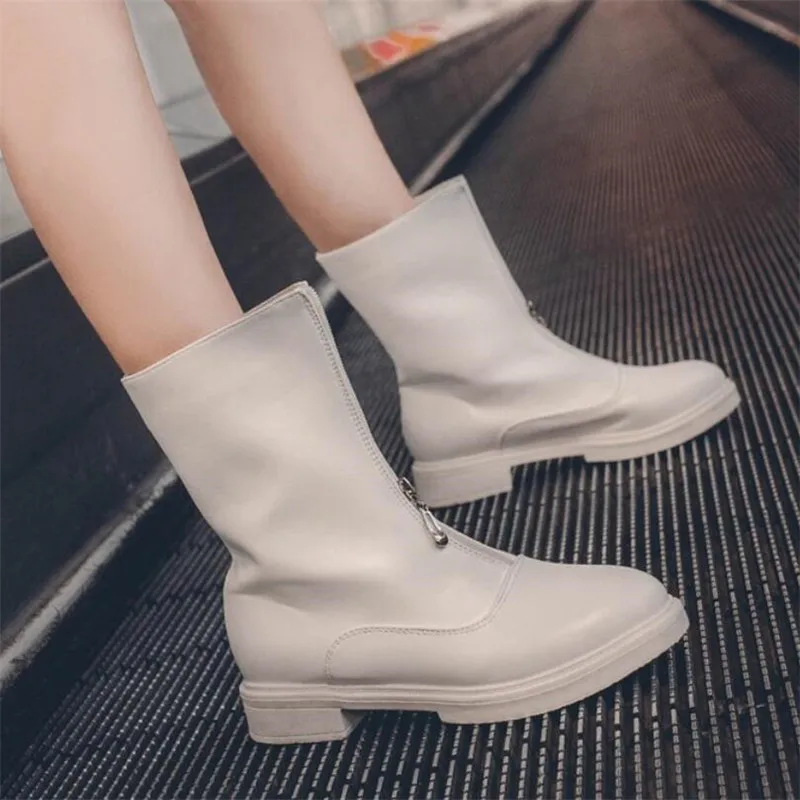 

Mhysa 2019 PU Leather Front zipper women's new cotton padded boots winter Comfortable and warm Mid-calf boots women boots
