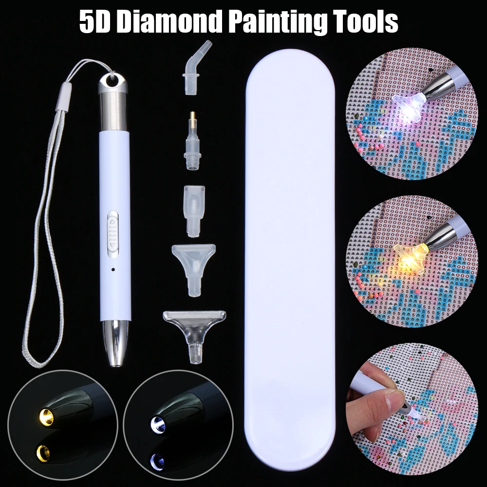 Hot 5D Diamond Painting USB Drill Pen with Light 5D Diamond Painting Tools with 2 Light Modes DIY Crafts Embroidery Tool 1 Set diamond painting diamond painting accessories diamond painting pen diamond painting set