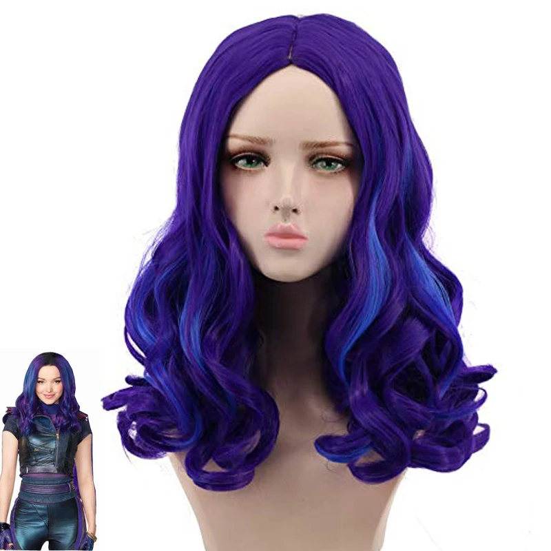 Descendants 3 Mal Wig Adult Long Curly Synthetic Hair Fashion Costume Cosplay Wigs For Women + Wig Cap