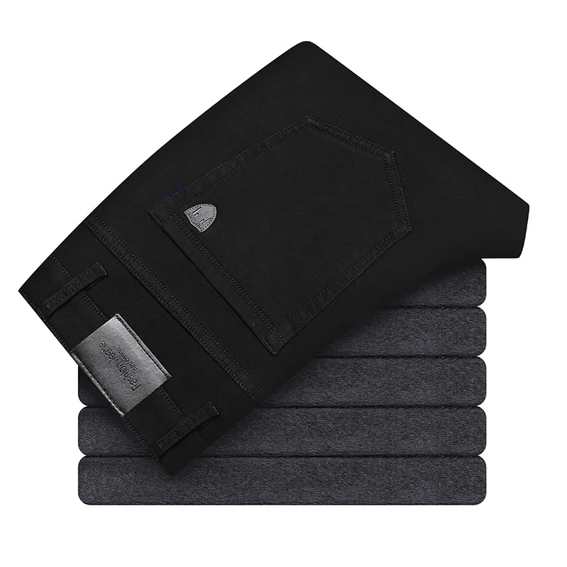 2021 Thicken Warm Regular Fit Stretch  ƮƮ   귣 Winter Mens Fleece Black Jeans Ͻ ĳ־