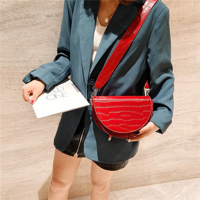 Женские сумки через плечо с каменным узором, кожаная седельная сумка Bolso mujer, полукруглые сумки с клапаном, женская сумка через плечо, сумочка