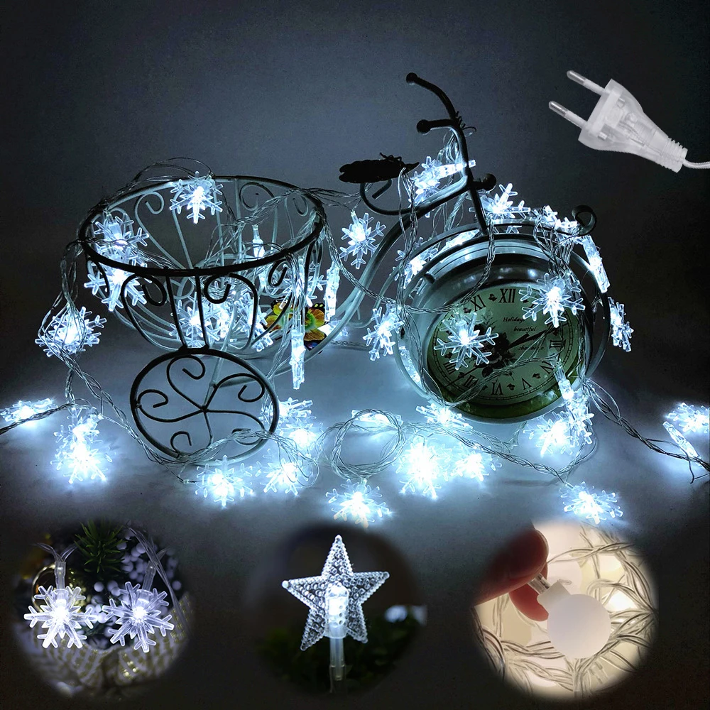 

10M 100LED Snowflake String Lights 220V Christmas Tree Fairy Garlands Curtain light Outdoor for Xmas Party New Year's decor