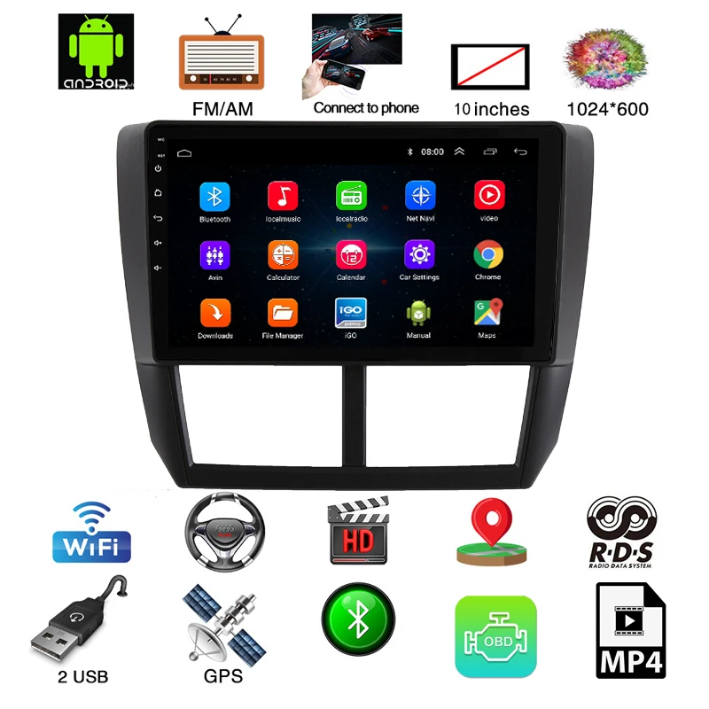 Android 8,1 автомобильный Радио GPS; Мультимедийный проигрыватель для Subaru Forester 2008-2012 с навигацией и автомобильный dvd видео плеер ips карта