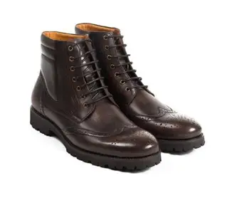 

retro Autumn winter men's ankle boots Genuine Leather lace-up Bullock carved boots fashion high-top Martin boots wholesale