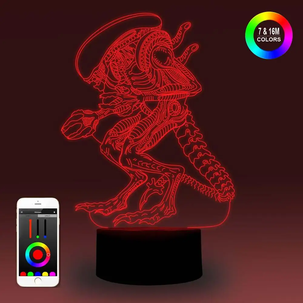 NiteApps 3D Alien Versus Predator ночник настольная иллюзия Лампа подарок на день рождения приложение/сенсорное управление
