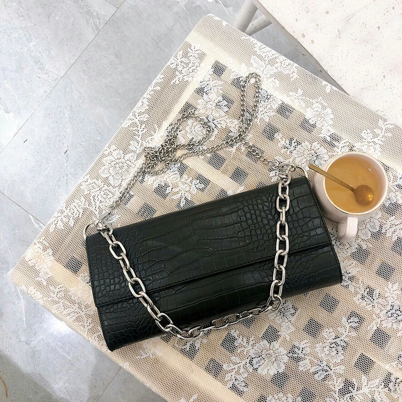 European Crocodile Pattern women Chain bag Designer handbag cluth Vintage Leather Evening Clutches party Shoulder Bag bolsas