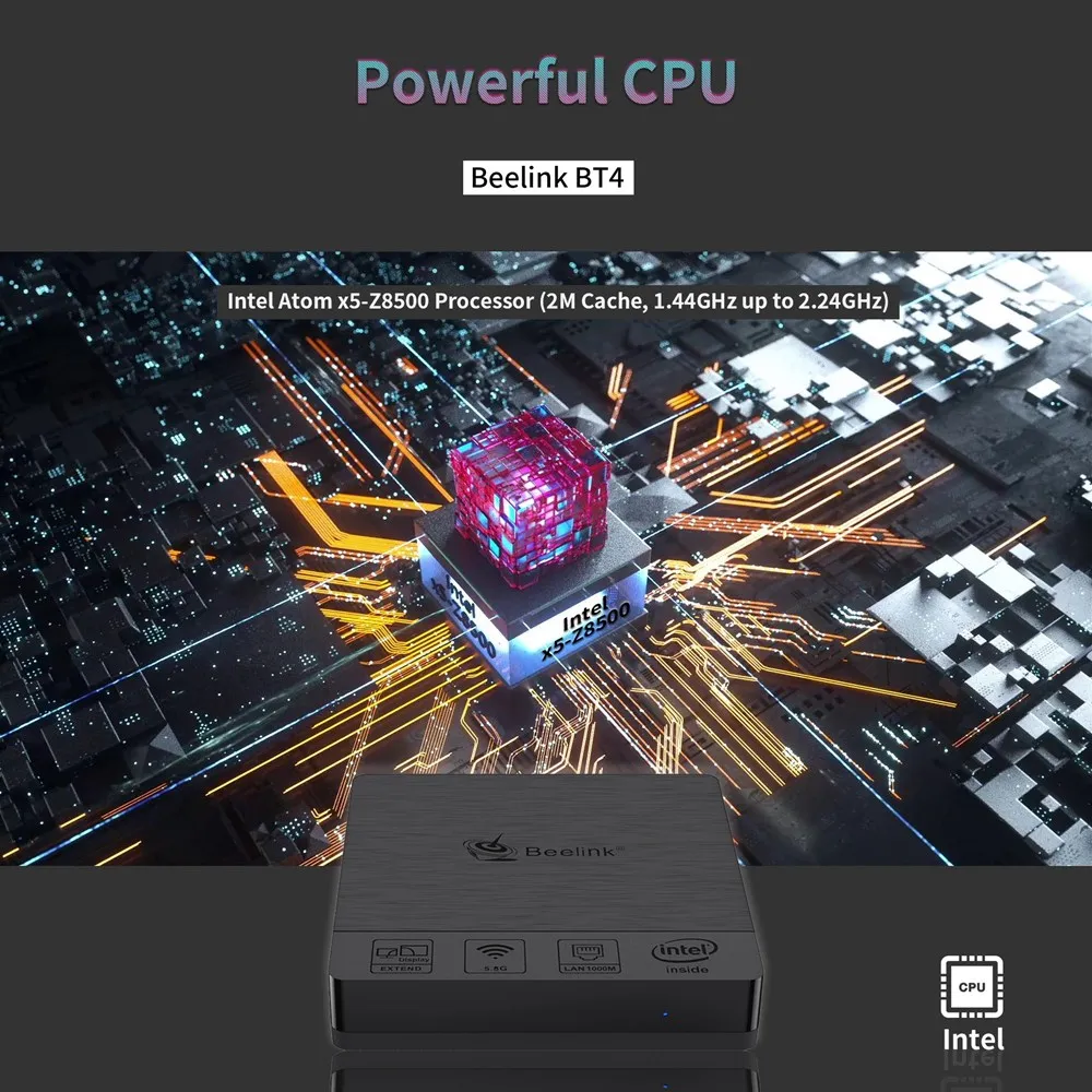  Beelink BT4 Desktop Mini PC Intel Atom X5-Z8500 Intel HD Graphics 600 4GB RAM 64GB EMMC 2.4G/5.8G W