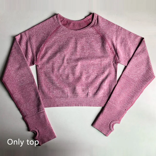Pink top Женский Vital бесшовный комплект для йоги, одежда для фитнеса, спортивная одежда, женские леггинсы для спортзала, леггинсы с пуш-ап, укороченные рубашки, спортивные костюмы - Цвет: Pink top