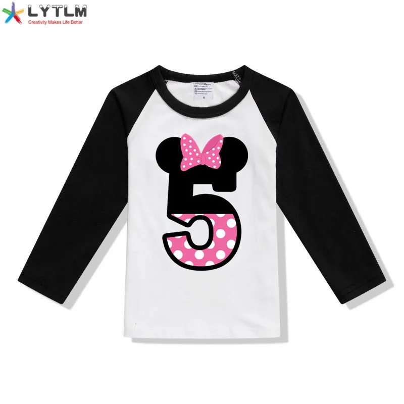 LYTLM футболка для маленьких девочек на день рождения, 5 лет Anniversaire Enfant Fille, футболки для новорожденных Camiseta, детские топы для девочек - Цвет: CX Raglan Black
