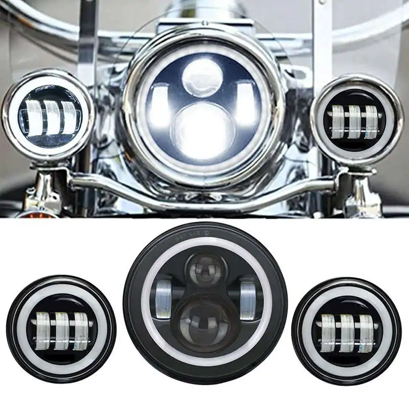 Для мотоцикла Light Electra Glide Softail Fat Boy Touring 7 дюймов светодиодная фара для мототранспорта с белым DRL 4,5 дюймов Halo противотуманные фары